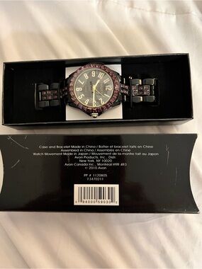 Gruen Remonté Purple Crystal Black Bracelet Watch Avon 2010 NIB
